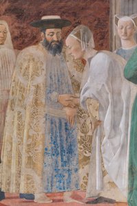 Anbetung des Kreuzes und Begegnung zwischen Salomo und der Königin von Saba (Detail) von Piero della Francesca