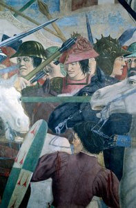 Detail aus Die Legende vom Wahren Kreuz, zeigt die Schlacht von Heraklius I. von Byzanz gegen Chosroes II. (Detail) von Piero della Francesca