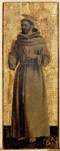 Polyptychon der Barmherzigkeit: die Jungfrau der Barmherzigkeit, umgeben von Heiligen. Detail, das den heiligen Franziskus von Assisi darstellt. Gemälde auf Holz von Piero della Francesca (1415/20-1492) 1445-1460 Sansepolcro, Pinacoteca Comunale von Piero della Francesca
