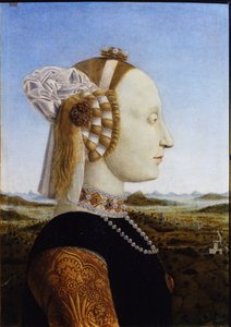 Porträt von Battista Sforza aus den Paarporträts von Federico da Montefeltro und seiner Frau, dem Herzog und der Herzogin von Urbino, 1472