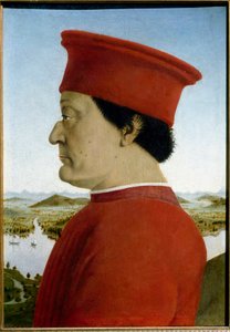 Porträts von Federico de Montefeltro, Herzog von Urbino und Battista Sforza (Detail von Federico da Montefeltro) von Piero della Francesca