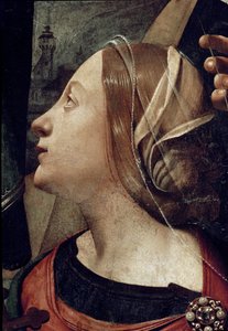 Heilige Margarita von Antiochia (Detail der Unbefleckten Empfängnis umgeben von 6 Heiligen) von Piero di Cosimo