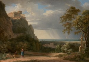 Klassische Landschaft mit Figuren und Skulptur von Pierre-Henri de Valenciennes