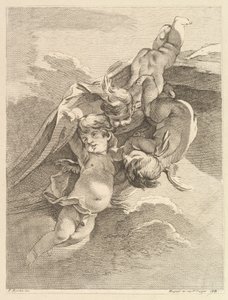 Drei Amoretten halten ein Tuch, aus Premier Livre de Grotesques
