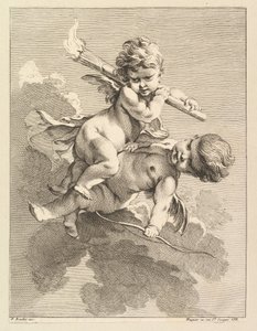 Zwei Cupidos, einer trägt eine Fackel, der andere einen Bogen von Pierre Alexandre Aveline