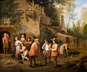 Szene in einem Gasthofhof von Pierre Angelis or Angillis