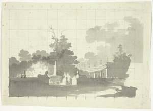 Blick auf den Park von Versailles: Zwei Sphinxe und ein Paar in der Nähe einer Kolonnade von Pierre Antoine Mongin