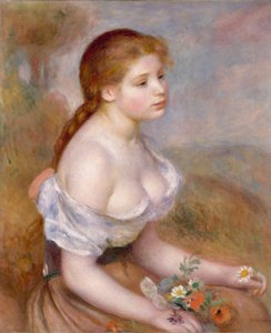 Ein junges Mädchen mit Gänseblümchen von Pierre Auguste Renoir