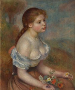 Ein junges Mädchen mit Gänseblümchen von Pierre Auguste Renoir