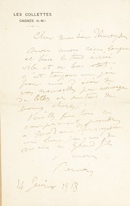 Autographenbrief an Dr. Fritz Thurneyssen, Paris und Les Collettes, 24. Juni 1908