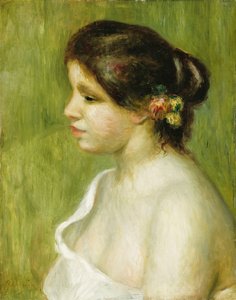 Büste eines jungen Mädchens mit Blumen im Ohr, 1898 von Pierre Auguste Renoir