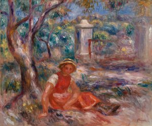 Mädchen am Fuße eines Baumes von Pierre Auguste Renoir