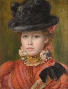 Mädchen mit schwarzem Hut und roten Blumen, ca. 1890