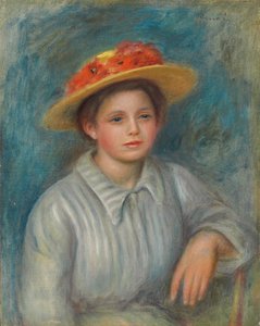 Porträt einer Frau mit einem Hut mit Blumen; Portrait de femme au chapeau fleuri, ca. 1890 von Pierre Auguste Renoir