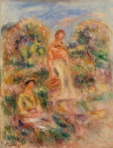 Stehende Frau und sitzende Frau in einer Landschaft