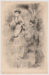 Der Abstieg vom Gipfel: Jean Martin stützt Hélène, die Tochter des Bankiers (Illustration für Edmond Renoirs „L’étiquette“)