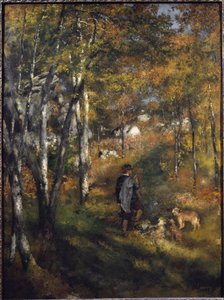 Der Maler Jules Le Coeur mit seinen Hunden im Wald von Fontainebleau
