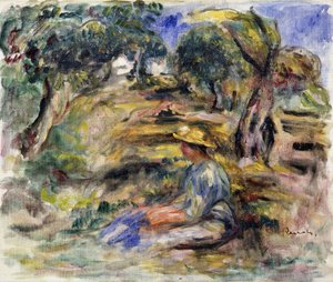 Frau in Blau, sitzend von Pierre Auguste Renoir