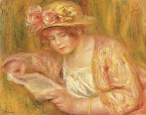 Frau mit Hut beim Lesen, ca. 1917-18 von Pierre Auguste Renoir