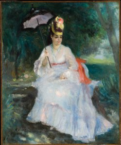 Frau mit Sonnenschirm im Garten sitzend (Lise Trehot)