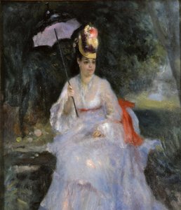Frau mit Sonnenschirm im Garten sitzend, 1872