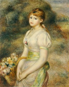 Junges Mädchen mit einem Korb voller Blumen von Pierre Auguste Renoir