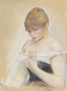 Junge Frau mit einer Blume. Porträt der Schauspielerin Jeanne Samary, um 1880