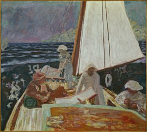Signac und seine Freunde in einem Segelboot