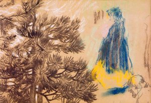 Studienblatt: Nadelbaum, Mädchen im Kapuzenmantel, Porträt eines Mannes von Pierre Bonnard