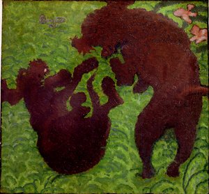 Das Rebhuhn Zwei Hunde spielen im Gras von Pierre Bonnard