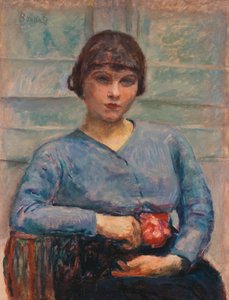 Junges Mädchen in Blau mit einer Rose von Pierre Bonnard