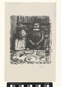 Sitzender Mann am Tisch mit Mahlzeit und stehende Frau von Pierre Bonnard