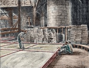 Seifenherstellung: das Schneiden der Seife in Formen (Gravur aus "Exkursion durch die Berufe" von Pierre Calmette) von Pierre Calmettes