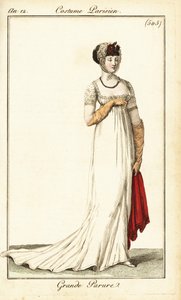 Frau in Abendgarderobe, gezeichnet in der Oper, Paris