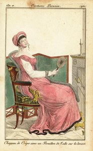 Frau sitzt auf einem Empire-Stuhl in einem Salon, Paris von Pierre Charles Baquoy