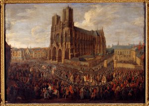 Kavalkade führt Ludwig XV zur Abtei Saint Remy von Reims, 26. Oktober 1722 (Gemälde von Pierre Denis Martin) von Pierre Denis Martin