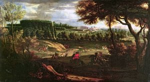 Ludwig XIV. (1638-1715) bei der Jagd in Marly mit Blick auf das Château Vieux de Saint Germain