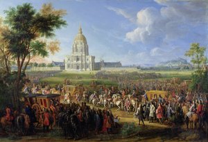 Ludwig XIV. (1638-1715) und sein Gefolge besuchen Les Invalides, 26. August 1706 von Pierre Denis Martin