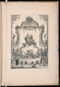 Ornamenttafel mit einem doppelten Kartusche, die einen Flussgott, eine Nymphe und einen Brunnen zeigt von Pierre Edme Babel