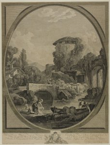 Landschaft mit einer Brücke und einem Taubenschlag