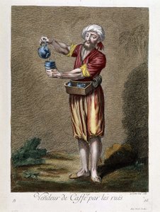 Kaffeehändler auf den Straßen, „Sammlung von 100 Drucken, die verschiedene Nationen des Levante 1707 und 1708 darstellen“ im Auftrag von M. de Frriol, Botschafter des Königs am Hof und aktualisiert 1712-13 durch die Pflege von M. Le Hay, Basan-Graveur, Par von Pierre François Basan