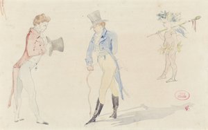 Leichtes Skizzenblatt mit zwei sich treffenden Dandys und einer Ballett-Amour von Pierre François Eugène Giraud