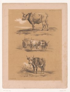 Drei Studien von Ochsen und Ochsenwagen von Pierre Frédéric Lehnert