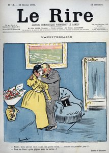 Geburtstag - Anais, meine Liebe, mein Engel, meine kleine Königin, wie am ersten Tag!!! - Jesus Christus! Du stichst mit deinem Bart! - Zeichnung von Pierre Georges Jeanniot (1848-1934) für „Le Rire“ vom 23. Februar von Pierre Georges Jeanniot