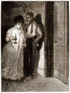 "Boule de Suif": Elisabeth Rousset weigert sich, mit Cornudet zu schlafen, Anfang 20. Jahrhundert (Illustration) von Pierre Georges Jeanniot