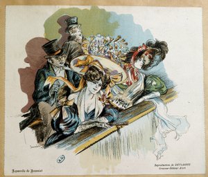 Elegante Paare im Theater. Aquarell von Pierre Georges Jeanniot