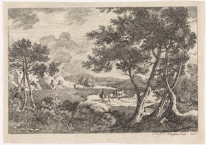 Landschaft mit Bäumen im Vordergrund von Pierre Joseph Jacques Tiberghien