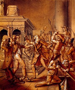 Alexandre Lenoir widersetzt sich den Revolutionären, als sie das Grab des französischen Königs Ludwig XII. in der königlichen Basilika Saint Denis 1793 zerstören wollen, zur Zeit der Französischen Revolution von Pierre Joseph Lafontaine