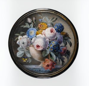 Schildpatt-Box mit einer Miniatur von Blumen in einer Steinvase auf einer Marmortafel, 1827