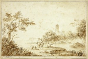 Landschaft mit Figuren am Bach